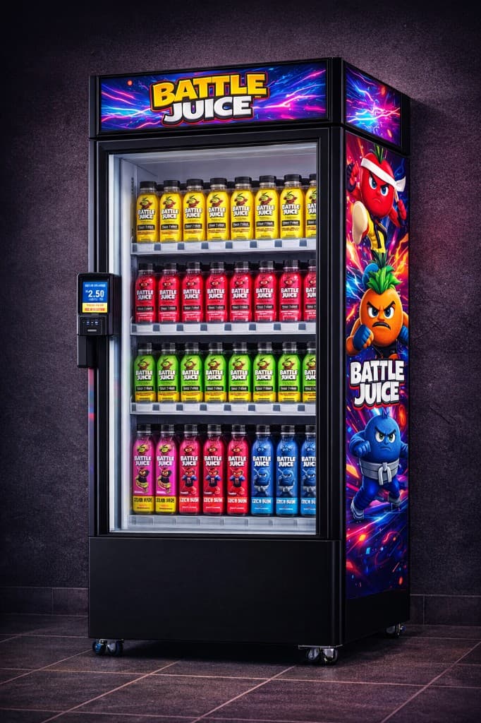 Battle Juice branded HAHA smart vending cooler